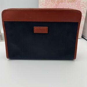Nina Ricci Navy Toiletry Pouch with Brown Leather Trim